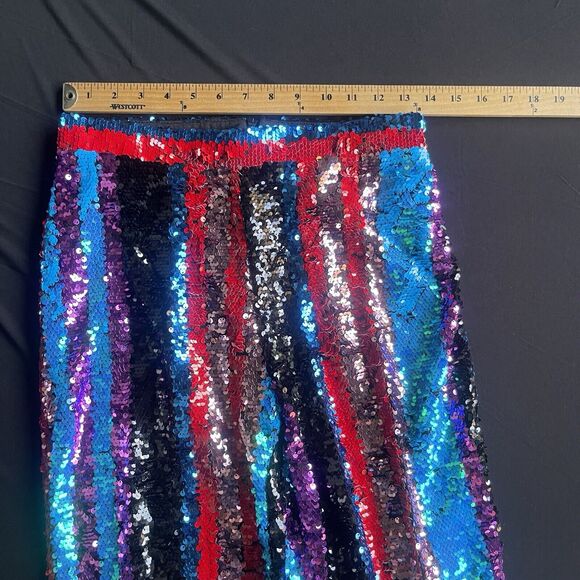 Jade Sky Sequin Trousers Womens Small Striped Rainbow Sparkly Festival Party - Picture 8 of 12
